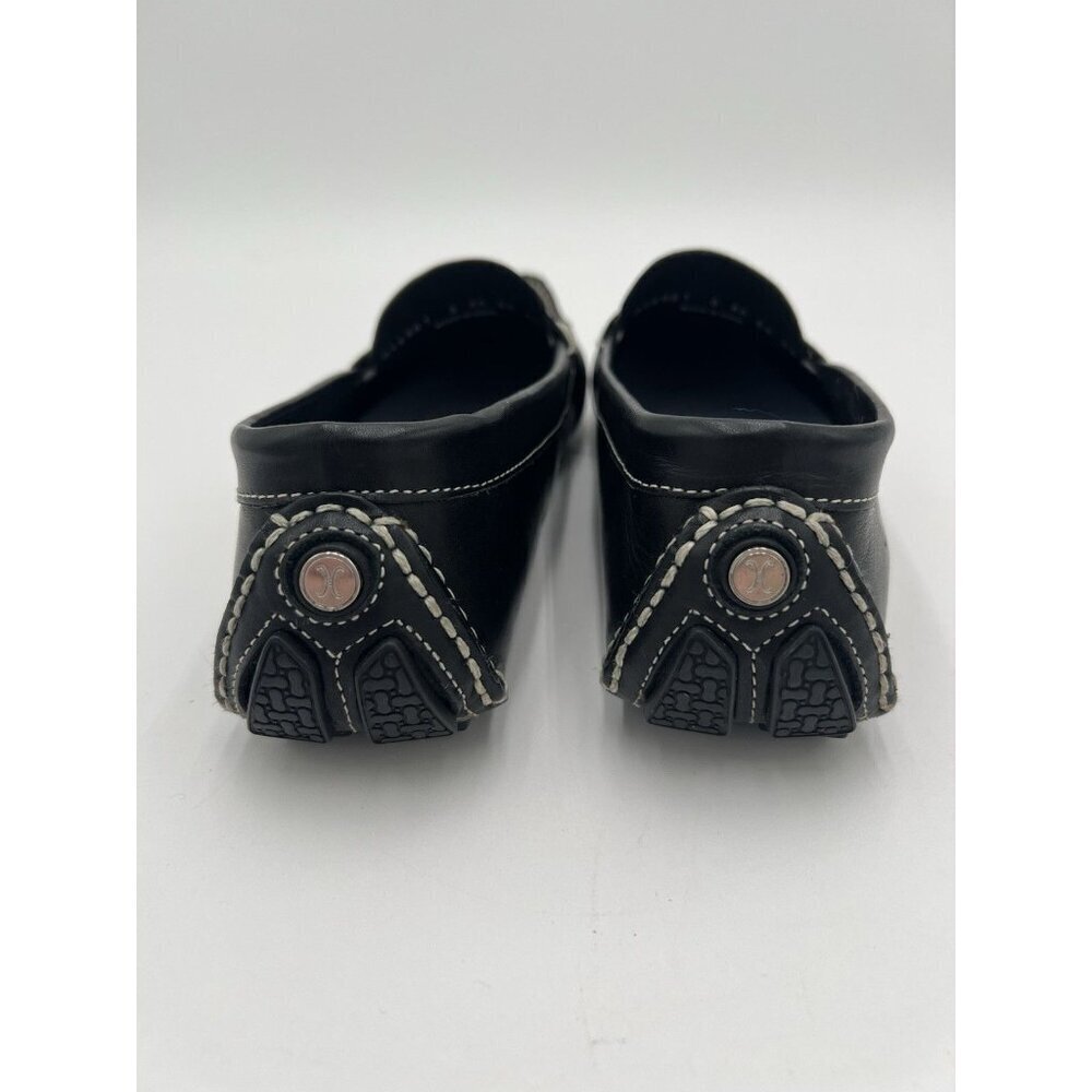 COLE HAAN Driving Shoes Loafers In Black Leather Cream Topstitch Size 8 AA EUC - Picture 6 of 13
